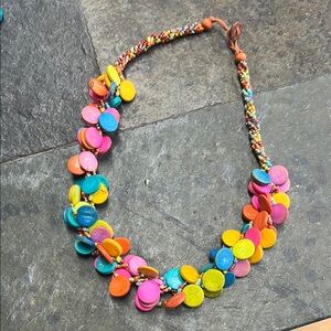 1980’s Candy Color wooden and seed Beaded Necklace